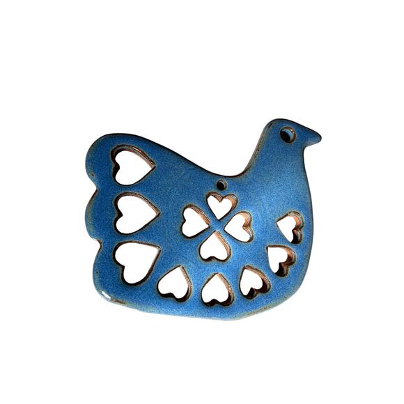 Blue Dove Partridge Hearts Terra Cotta Pottery Trivet - Picture 1 of 5